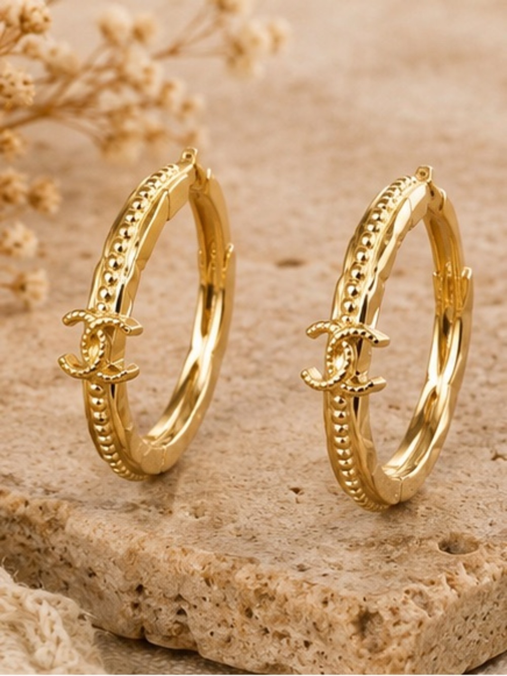 Gold Designer Inspired Double C Hoop Earrings